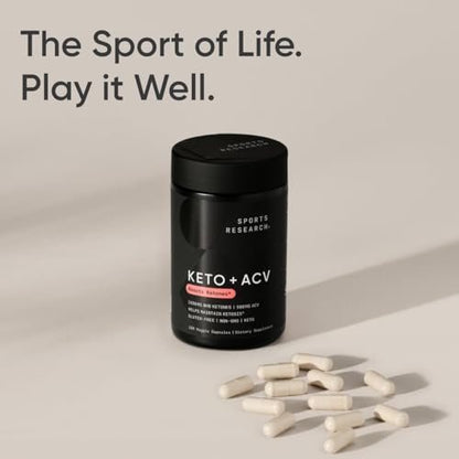 Sports Research® Keto Plus ACV Capsules - Diet Support with 500mg of Apple Cider Vinegar & 1500mg goBHB® Exogenous Ketones - Gluten Free & Keto Certified - 120 Veggie Capsules