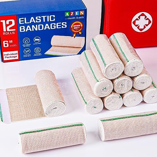 AZEN Premium 12 Pack Elastic Bandage Wrap 6 – Latex-Free Material: Crafted from polyethylene, these bandages are – Image 1