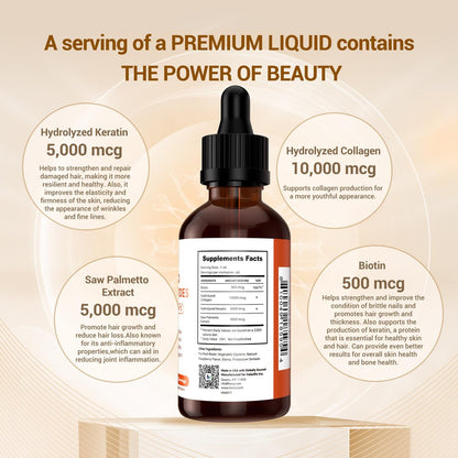 Heivy Liquid Collagen for Women, 60ml Raspberry Flavor, 20500 mcg 4-in-1 Collagen Drops, USA GMP, Sugar-Free, 3rd Party Tested