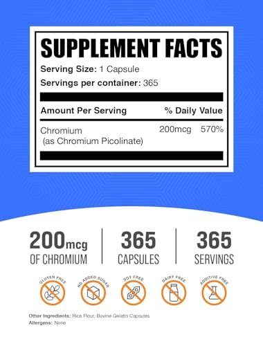 BulkSupplements.com Chromium Picolinate Capsules - Chromium Supplement, Mineral Supplement - Gluten Free, 1 Capsule per Serving, 365 Count (Pack of 1)