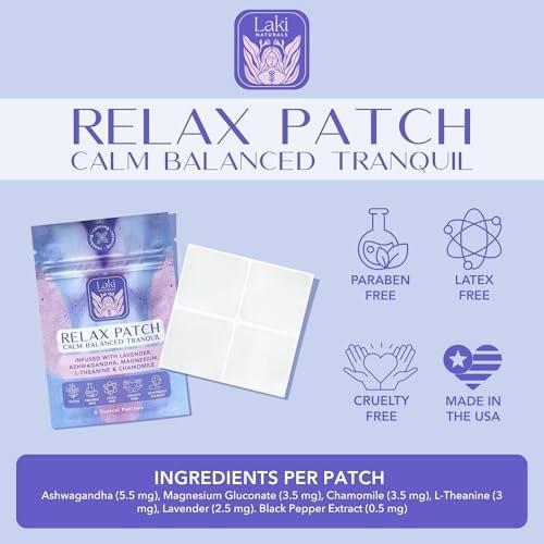 Laki Naturals Relax Patch (1 Count, Pack of 8) | Natural Plant-Based Ingredients for Stress and Worry | Calming Formula for Better Sleep - görsel 2