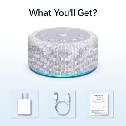Hushing Sound Machine Night Light – White Noise, Brown Noise, 30 Non-Looping Sounds, 12 Lights, 5 Timers, Adjustable Volume, Memory Function for Baby, Kids, Adult, Home Office & Travel (Grey)