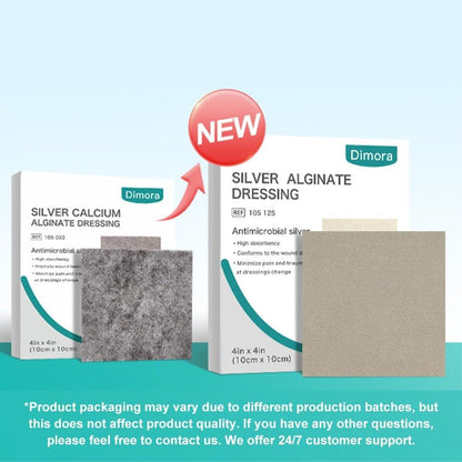Dimora Upgrade Silver Calcium Alginate Wound Dressing - Antibacterial Non Stick Gauze, Highly Absorbent Sterile Bandage Pads, 4'' x 4'' Patches 5 Packs