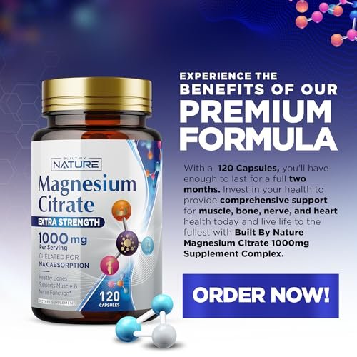 Magnesium Citrate 1000mg - Max Absorption & High Potency Magnesium Complex Supplement for Heart, Muscle, Nerve, Bone Health & Stress Relief - Non-GMO, Gluten-Free - 120 Vegan Capsules - görsel 6