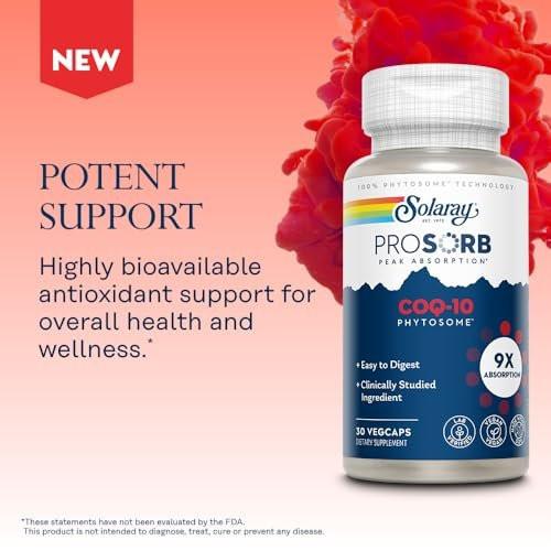 SOLARAY CoQ-10 Phytosome - 9X Absorption CoQ10 200mg - Easy-to-Digest Antioxidants Supplement - Vegan and Made Without Soy - 60-Day Guarantee - 30 Servings, 30 VegCaps - görsel 1