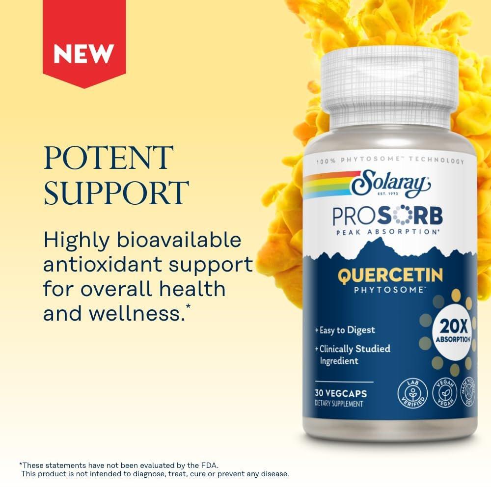 SOLARAY Quercetin Phytosome - 20X Absorption - Easy-to-Digest Antioxidants Supplement for Overall Health Support - Vegan and Made Without Soy - 60-Day Guarantee - 30 Servings, 30 VegCaps - görsel 11