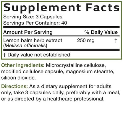 Bronson Melissa Lemon Balm Extra Strength, Non-GMO, 120 Vegetarian Capsules