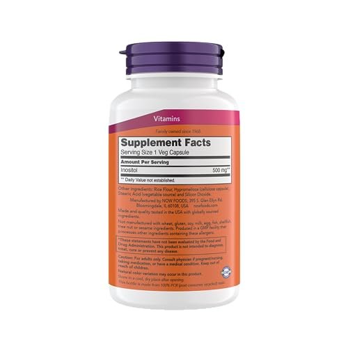 NOW Foods Inositol 500 mg, Superior Myo Inositol Form, for Healthy Membrane Function*, Cellular Health*, Support for Women* Kosher, Suitable for Vegans - 200 Vegetarian Capsules (Pack of 1) - görsel 3