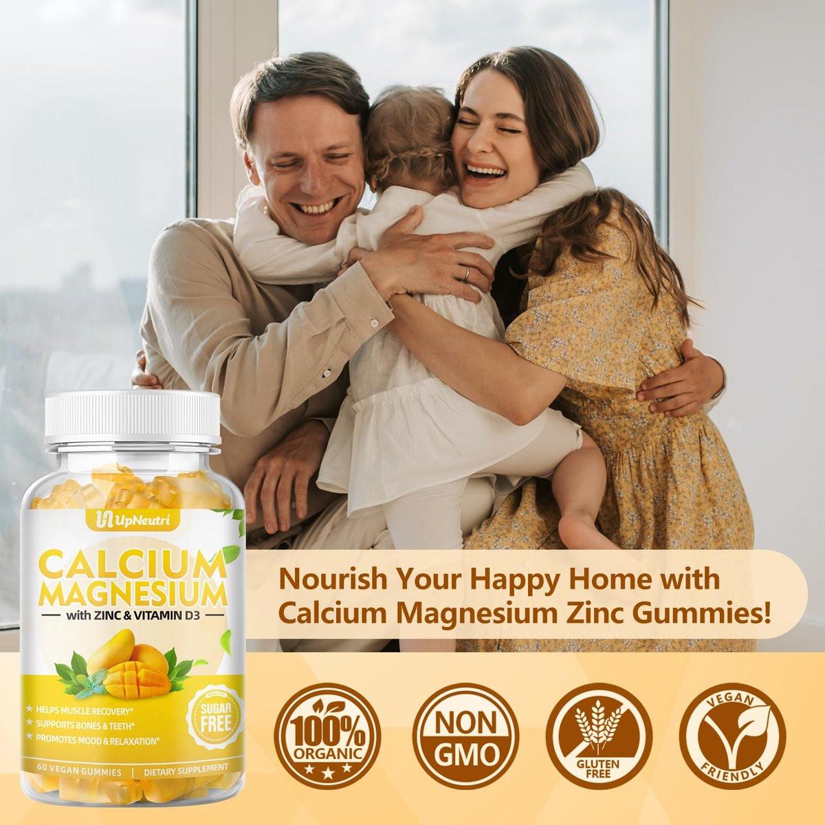 UPNEUTRI Calcium Magnesium Zinc with Vitamin D3 Supplement, Sugar Free Calcium Gummies for Women Men, High Absorption Zinc Gummies for Bone & Muscle & Immune Health, Vegan Mango Flavor - 60 Count - görsel 7