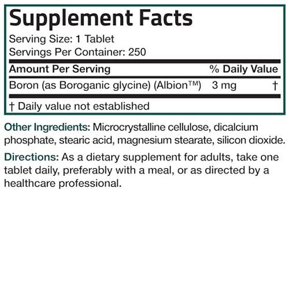 Bronson Boron 3 MG Chelated Superior Absorption Supports Bone Health Trace Mineral, Non-GMO, 250 Vegetarian Tablets
