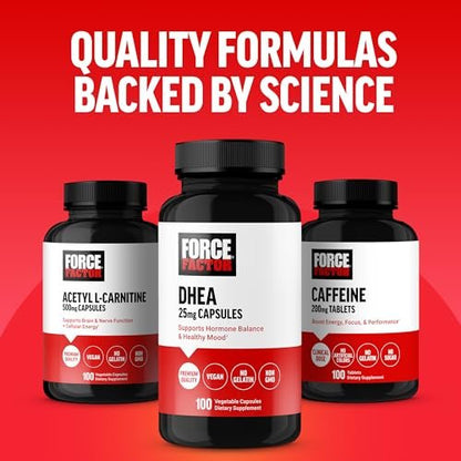 Force Factor DHEA 50mg, DHEA Supplement for Women and Men to Support Hormone Balance and Healthy Mood, Premium Quality, Vegan Friendly, Non-GMO, 100 Vegetable Capsules