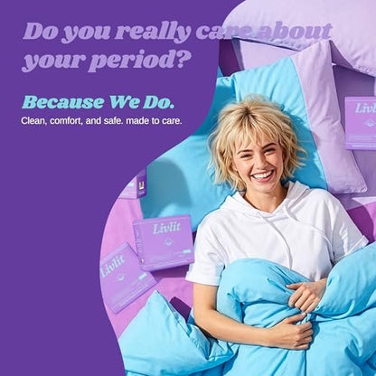 Livlit Super Long Overnight Pads - 100% Organic Cotton from Texas, Heavy Absorbency, Powerful Leak Protection, Unscented, Extra Long Length (10 Count)