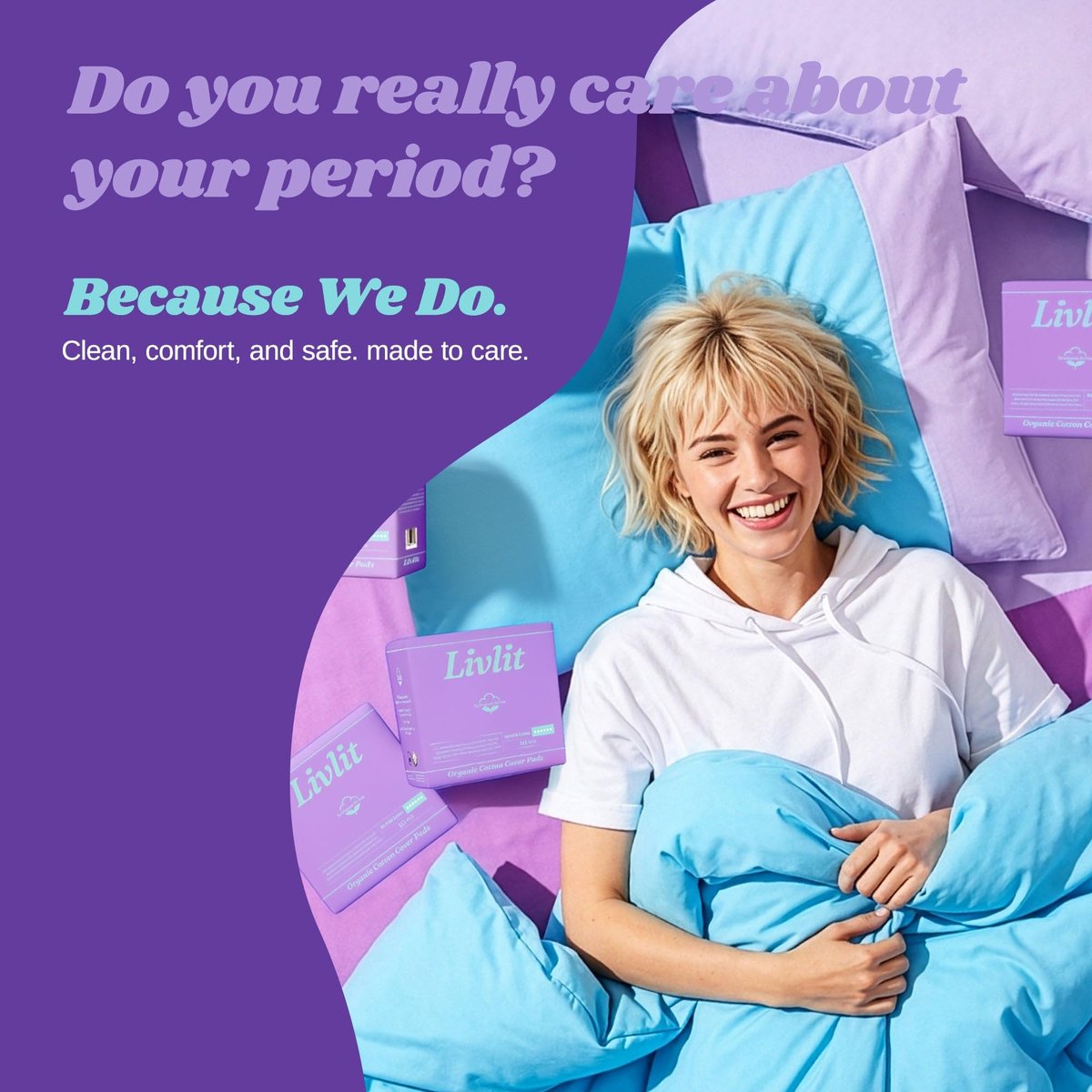 Livlit Super Long Overnight Pads - 100% Organic Cotton from Texas, Heavy Absorbency, Powerful Leak Protection, Unscented, Extra Long Length (10 Count) - görsel 3