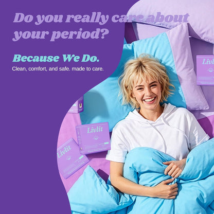 Livlit Super Long Overnight Pads - 100% Organic Cotton from Texas, Heavy Absorbency, Powerful Leak Protection, Unscented, Extra Long Length (10 Count)