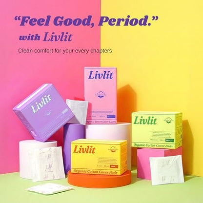 Livlit Super Long Overnight Pads - 100% Organic Cotton from Texas, Heavy Absorbency, Powerful Leak Protection, Unscented, Extra Long Length (10 Count)