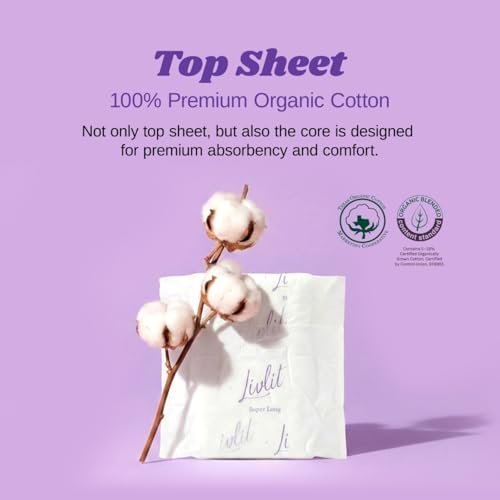 Livlit Super Long Overnight Pads - 100% Organic Cotton from Texas, Heavy Absorbency, Powerful Leak Protection, Unscented, Extra Long Length (10 Count) - görsel 8