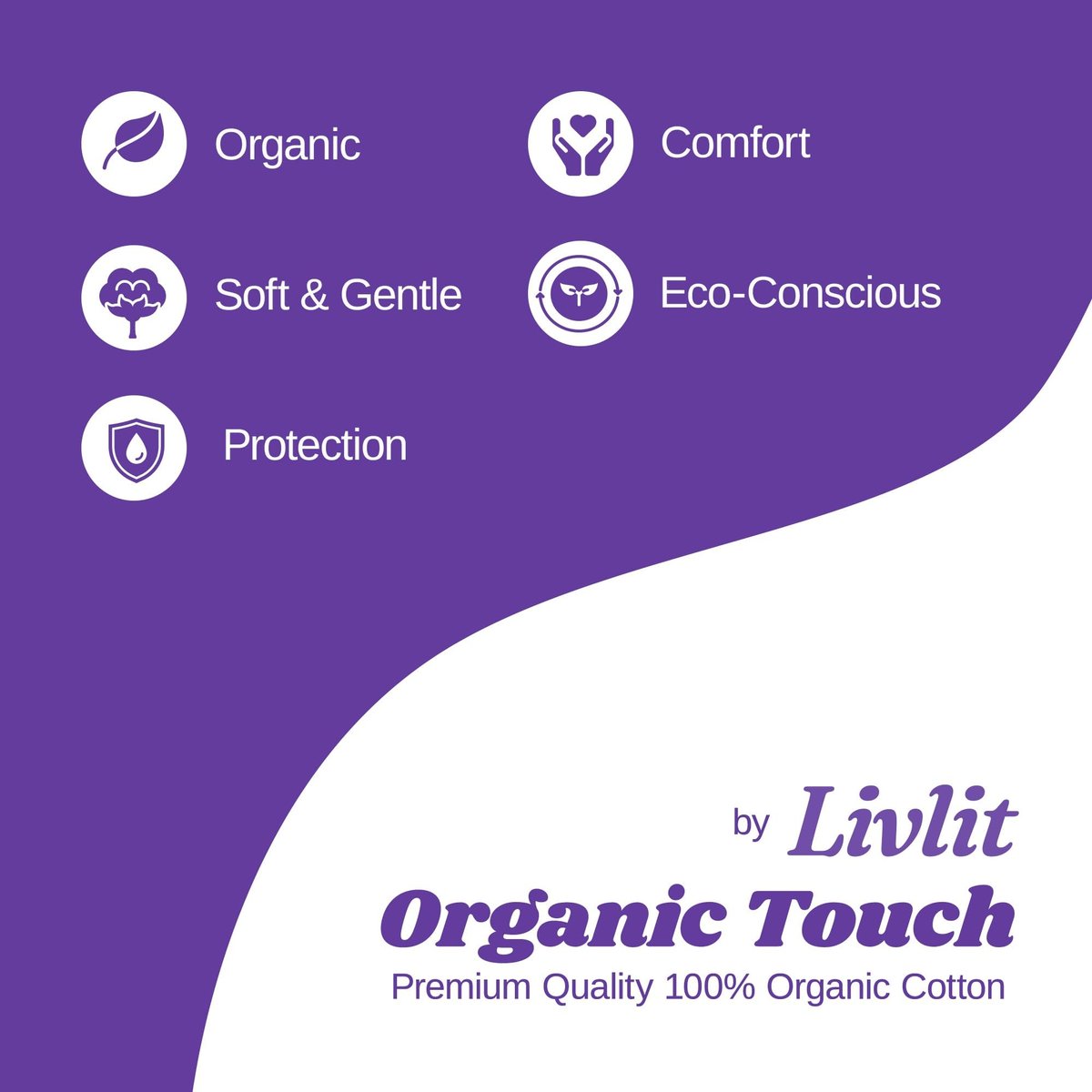 Livlit Super Long Overnight Pads - 100% Organic Cotton from Texas, Heavy Absorbency, Powerful Leak Protection, Unscented, Extra Long Length (10 Count) - görsel 5