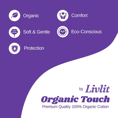 Livlit Super Long Overnight Pads - 100% Organic Cotton from Texas, Heavy Absorbency, Powerful Leak Protection, Unscented, Extra Long Length (10 Count)