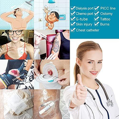 6"x6" Waterproof Shower Cover Incision Bandages for Large Wound with No Glue On The Center Adhesive Transparent Shower Protector Post Surgical Water Barrier Guard Pack of 25