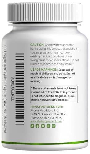 Max Strength Magnesium Glycinate 500mg Per Serving, 240 Capsules | 100% Chelated for Easy Absorption | Essential Mineral Supplement for Muscle, Sleep, & Heart Health - görsel 1