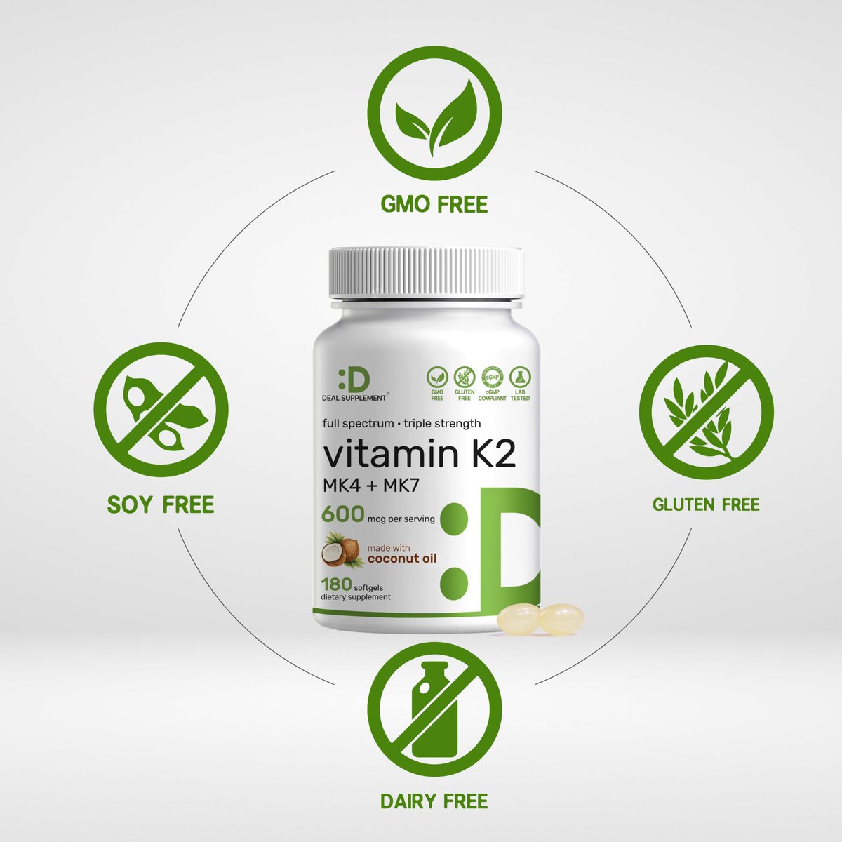DEAL SUPPLEMENT Vitamin K2 Supplement 600mcg, 180 Coconut Oil Softgels | Full Spectrum High Absorption MK-7 & MK-4 Forms | Bone, Joint, & Immune Support – Non-GMO - görsel 5