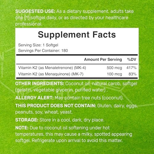 DEAL SUPPLEMENT Vitamin K2 Supplement 600mcg, 180 Coconut Oil Softgels | Full Spectrum High Absorption MK-7 & MK-4 Forms | Bone, Joint, & Immune Support – Non-GMO - görsel 4