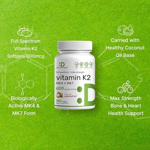 DEAL SUPPLEMENT Vitamin K2 Supplement 600mcg, 180 Coconut Oil Softgels | Full Spectrum High Absorption MK-7 & MK-4 Forms | Bone, Joint, & Immune Support – Non-GMO - görsel 8