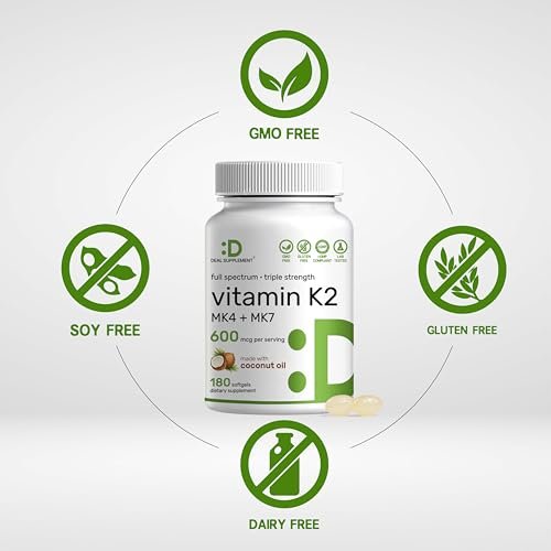 DEAL SUPPLEMENT Vitamin K2 Supplement 600mcg, 180 Coconut Oil Softgels | Full Spectrum High Absorption MK-7 & MK-4 Forms | Bone, Joint, & Immune Support – Non-GMO - görsel 6