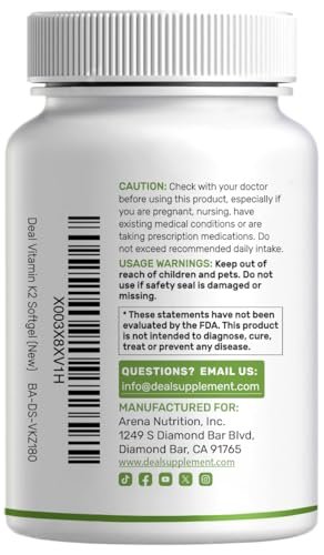 DEAL SUPPLEMENT Vitamin K2 Supplement 600mcg, 180 Coconut Oil Softgels | Full Spectrum High Absorption MK-7 & MK-4 Forms | Bone, Joint, & Immune Support – Non-GMO