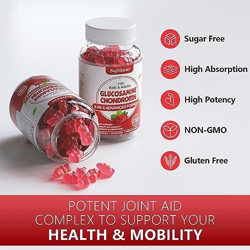softbear Glucosamine Chondroitin Gummies, Sugar Free Glucosamine Chondroitin MSM Supplement with Elderberry Turmeric Supports Joint Health & Antioxidant, Raspberry Flavored 60 Count - görsel 10