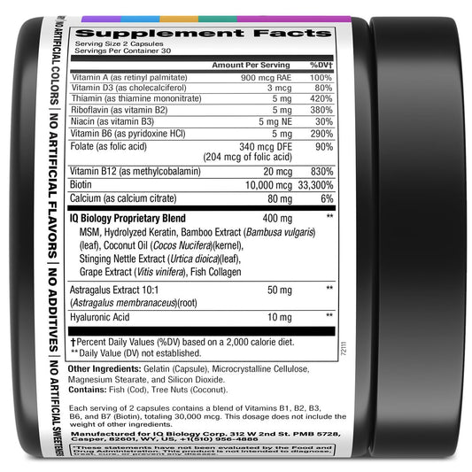 Biotin 10,000 mcg Supplement for Hair Growth with Collagen & Keratin for Hair Loss & Thinning Hair - Hair Skin and Nails Vitamins for Women & Men - Healthy Regrowth, Skin Glow & Nail Repair - 60 Caps