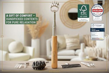 HELDSON® Back Scratcher Extendable [5 Scratching Heads] - Retractable Stainless Steel Scratchers - Telescopic Backscratchers for Adults - Metal Bear Claw Backscratcher Stick - Gifts for Men and Women