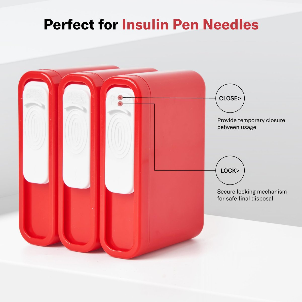 Alcedo Portable Sharps Container for Travel and Home Use (3-Pack), Small 0.1L Container for Diabetes Insulin Pen Needle Disposal, Mini Sharps Box, Medical Grade - görsel 8