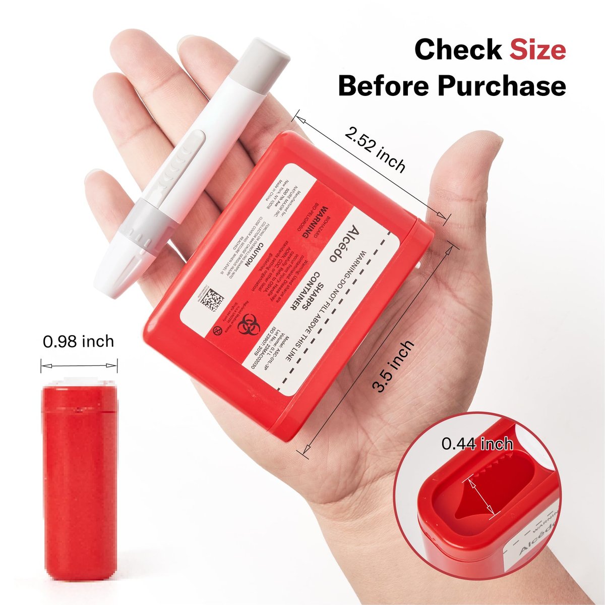 Alcedo Portable Sharps Container for Travel and Home Use (3-Pack), Small 0.1L Container for Diabetes Insulin Pen Needle Disposal, Mini Sharps Box, Medical Grade - görsel 4