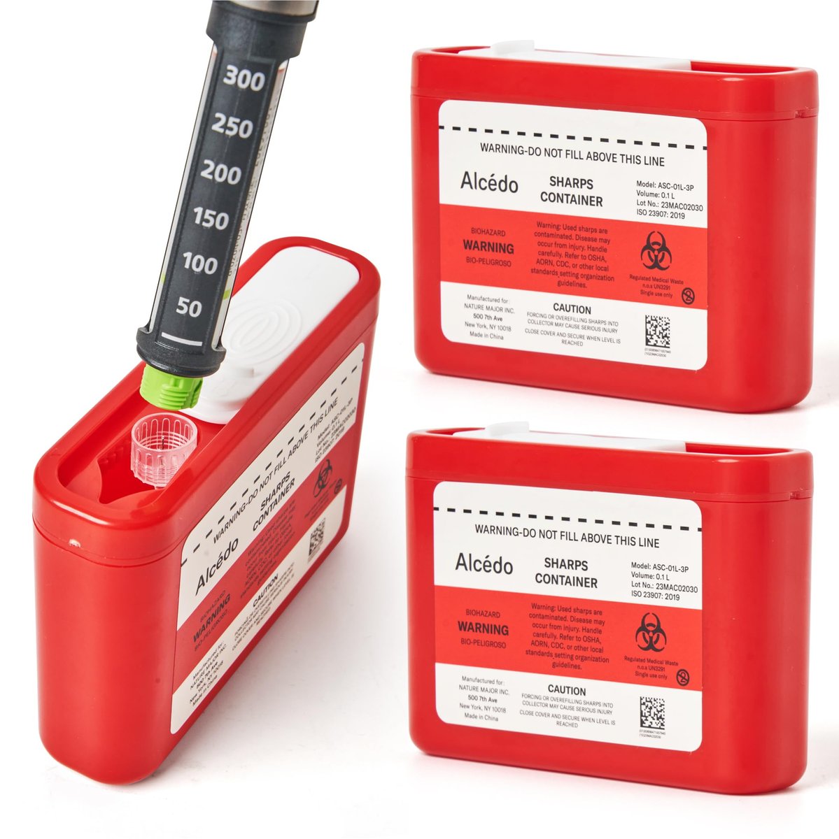 Alcedo Portable Sharps Container for Travel and Home Use (3-Pack), Small 0.1L Container for Diabetes Insulin Pen Needle Disposal, Mini Sharps Box, Medical Grade - görsel 2