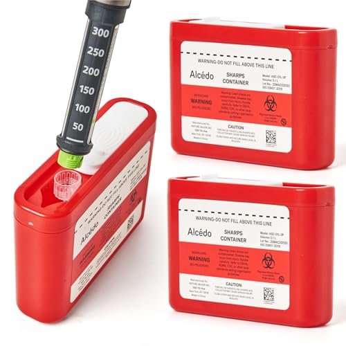 Alcedo Portable Sharps Container for Travel and Home Use (3-Pack), Small 0.1L Container for Diabetes Insulin Pen Needle Disposal, Mini Sharps Box, Medical Grade - görsel 1