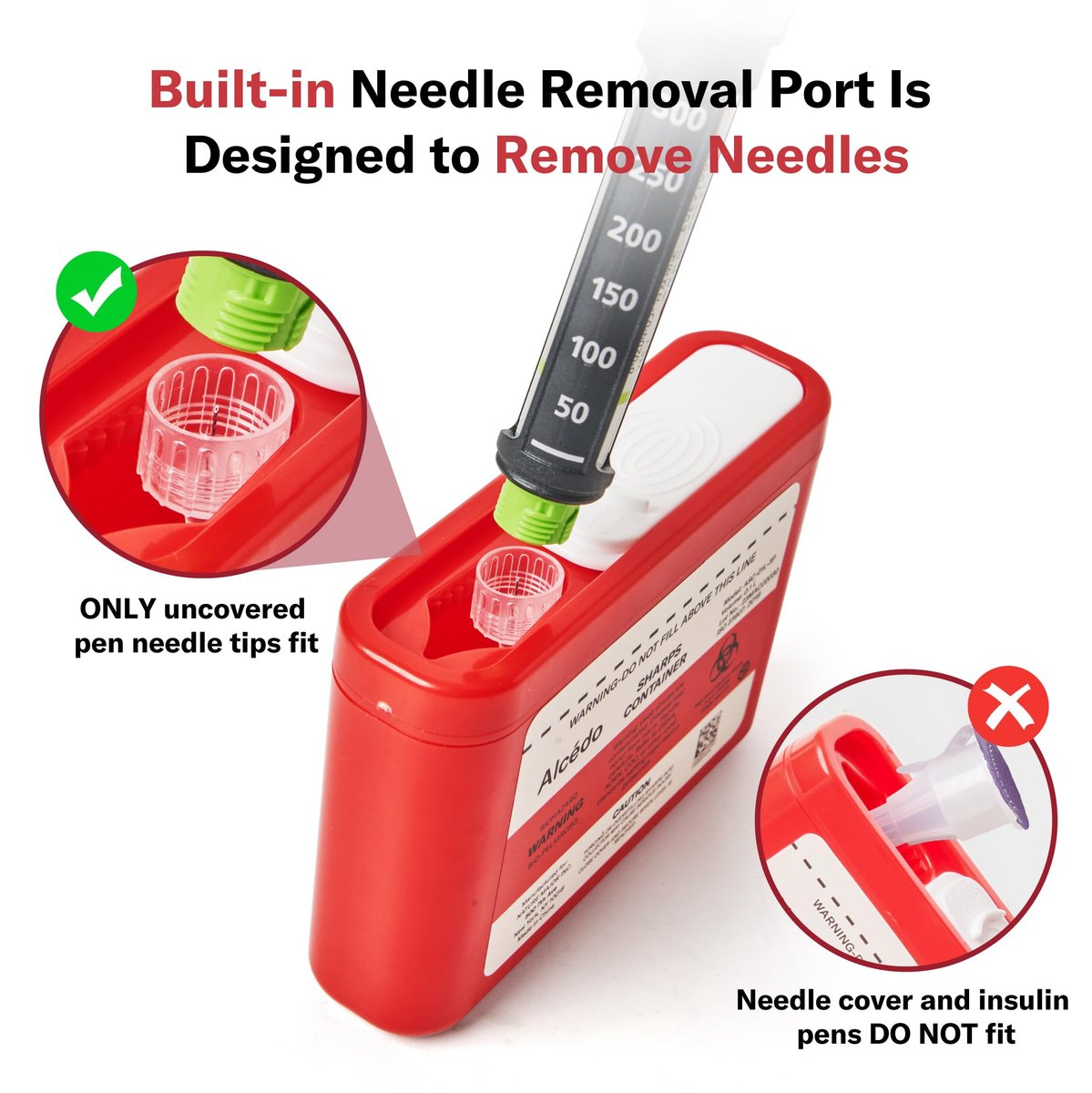 Alcedo Portable Sharps Container for Travel and Home Use (3-Pack), Small 0.1L Container for Diabetes Insulin Pen Needle Disposal, Mini Sharps Box, Medical Grade - görsel 6