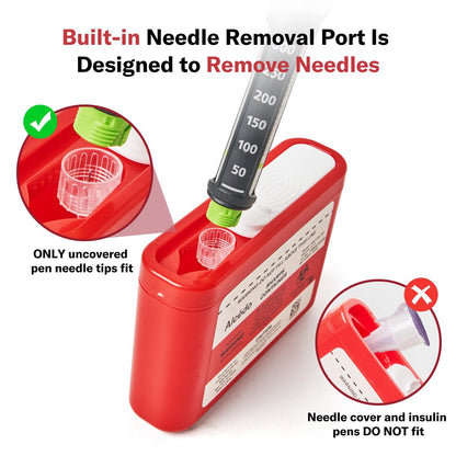 Alcedo Portable Sharps Container for Travel and Home Use (3-Pack), Small 0.1L Container for Diabetes Insulin Pen Needle Disposal, Mini Sharps Box, Medical Grade