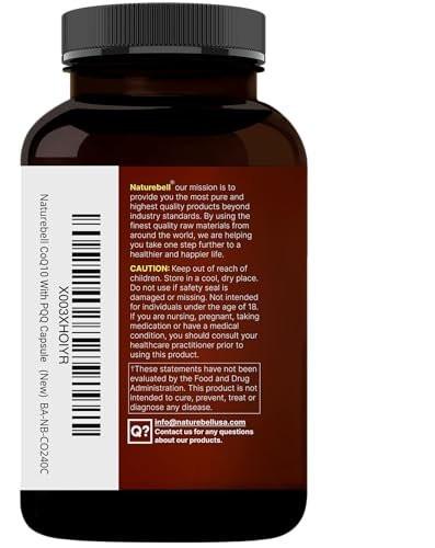 NatureBell CoQ10 200mg with PQQ, 240 Veggie Capsules | Stable High Absorption Form – Antioxidant Support for Heart, & Energy Health – Extra Strength Coenzyme Q10 Supplement
