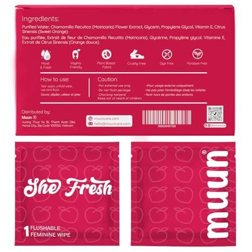 Muun Feminine Wipes Flushable Bulk - 120 Counts, Individual Vaginal Wipes pH Balance, Anti Itch Deodorant Hygiene Wrapped Personal Cleansing - Wet Wipes for Intimate, Butt - görsel 12