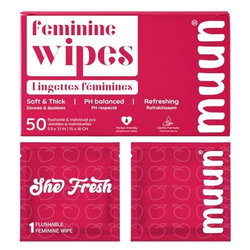 Muun Feminine Wipes Flushable - 50 Counts Individual Vaginal Wipes pH Balance, Anti Itch Deodorant Hygiene Wrapped Personal Cleansing, Wet Wipes for Intimate, Butt - görsel 11