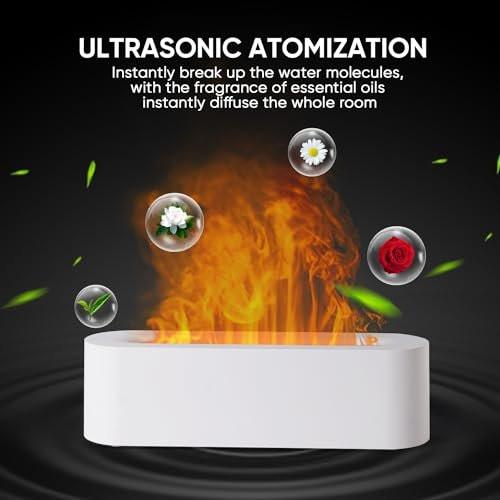 YALEDI Essential Oil Diffuser, Fireplace Flame Fire Oil Diffuser, 150ml Ultrasonic Cool Mist Aromatherapy Humidifier, Scent Aroma Diffuser with 7 Colors Light, Timer & Auto-Off for Home, Room (White) - görsel 10