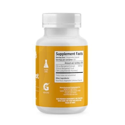 NewLife Naturals Citrus Bergamot Supplements 500 MG for Cholesterol Support - Cholesterol Supplement - 120 Veggie Capsules - görsel 3