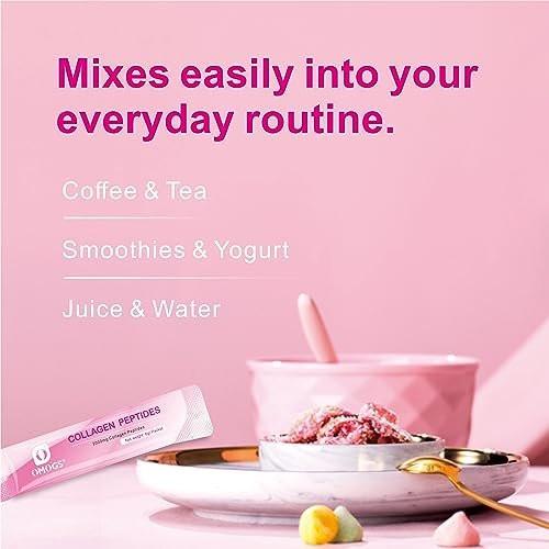 OMOGS Collagen Peptides Powder, with Prebiotics & Cranberry Extract - Hydrolyzed Collagen Peptides Support Hair, Skin, Nail, Bone & Digestive Health, Grass Fed, Non-GMO, for Women & Men - görsel 4