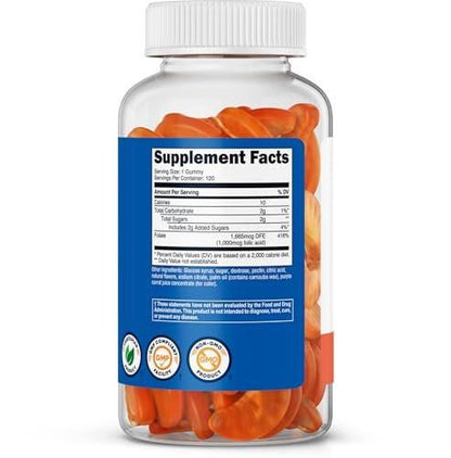 Nutricost Folic Acid (Vitamin B9) Vegetarian Gummies (120 Gummies, 1 mg Folic Acid Per Serving) - Supplement for Men & Women
