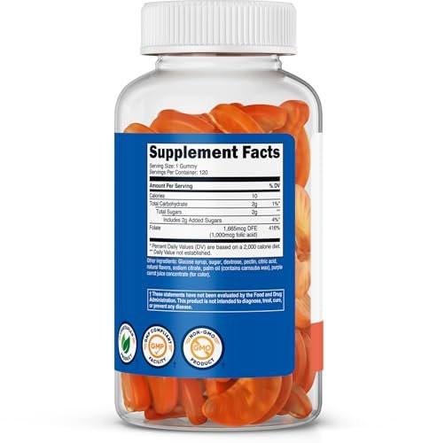 Nutricost Folic Acid (Vitamin B9) Vegetarian Gummies (120 Gummies, 1 mg Folic Acid Per Serving) - Supplement for Men & Women - görsel 8