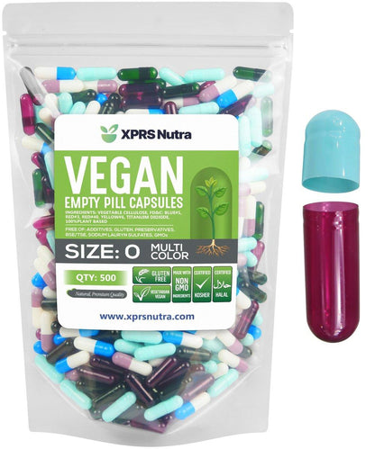 XPRS Nutra Size 0 Empty Capsules - 100 Count Empty Vegan Capsules - Vegetarian Pills - DIY Vegetable Capsule Filling- Veggie Pill Caps for Do-It-Yourself Supplements (Multi Color)