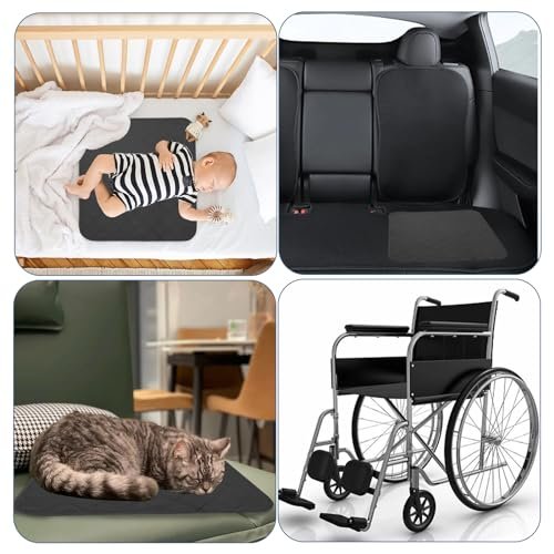 Waterproof Chair Pads for Incontinence, 4 Pack Reusable Seat Protector Pads 22" x 21", Washable Chair Protector Seat Cover, Absorbent Incontinence Pad for Bed, Wheelchair, Kid & Pet - Black - görsel 11