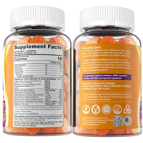 1Pack Fiber Gummies for Adults with Psyllium Husk, 7G (Soluble + Insoluble) Daily Prebiotic Fiber with Inulin, FOS, Guar Gum, Multivitamins for Daily Digestive Health, Regularity Gut Support, Sugar Free - görsel 9