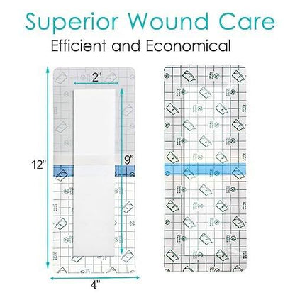 14 Pcs Long Waterproof Bandage 4"x12" for Post Knee Replacement Hip Surgery Recovery Shower Protector Surgical Incision Adhesive Larger Wounds Cover Island Dressing Bordered Gauze